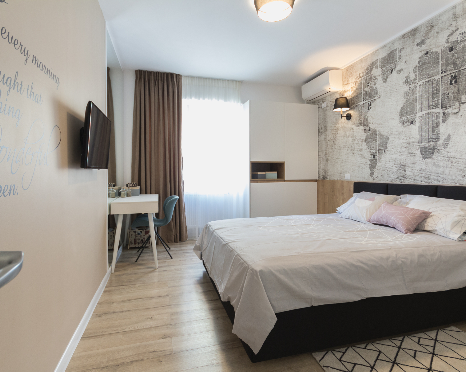 apartament de două camere bucurești Amenajare open space dormitor matrimonial 