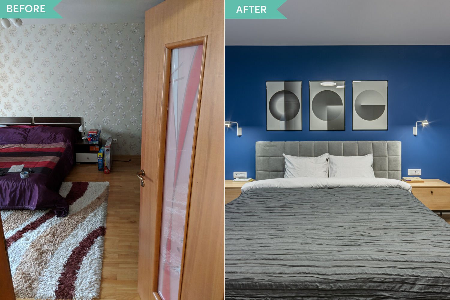 Before and after - amenajare dormitor cu perete albastru - Craftr (1)
