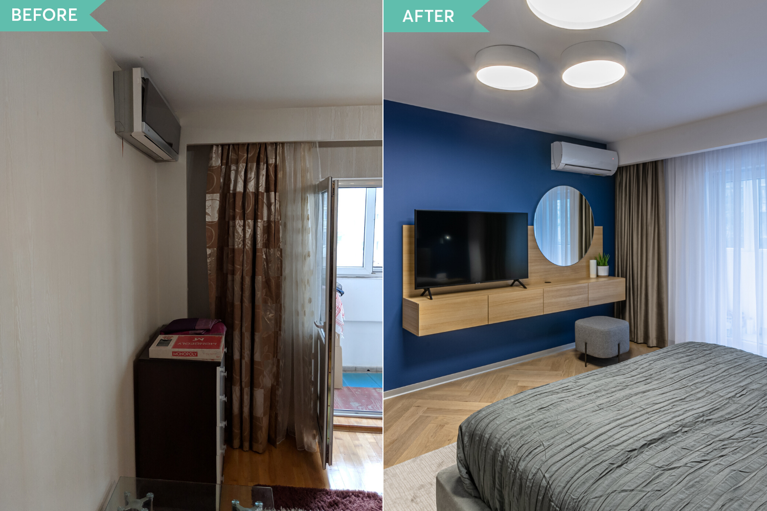 Before and after - amenajare dormitor cu perete albastru - Craftr (2)