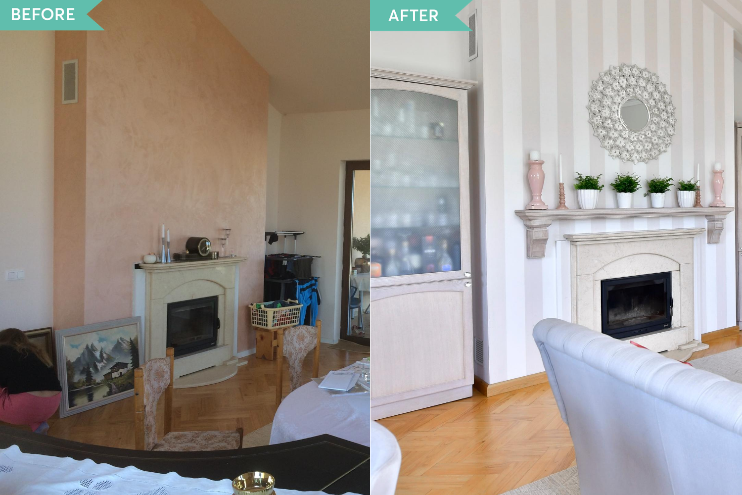 Before and after - renovare living in stil clasic cu semineu - Targu Mures - Simona Ungurean (2)