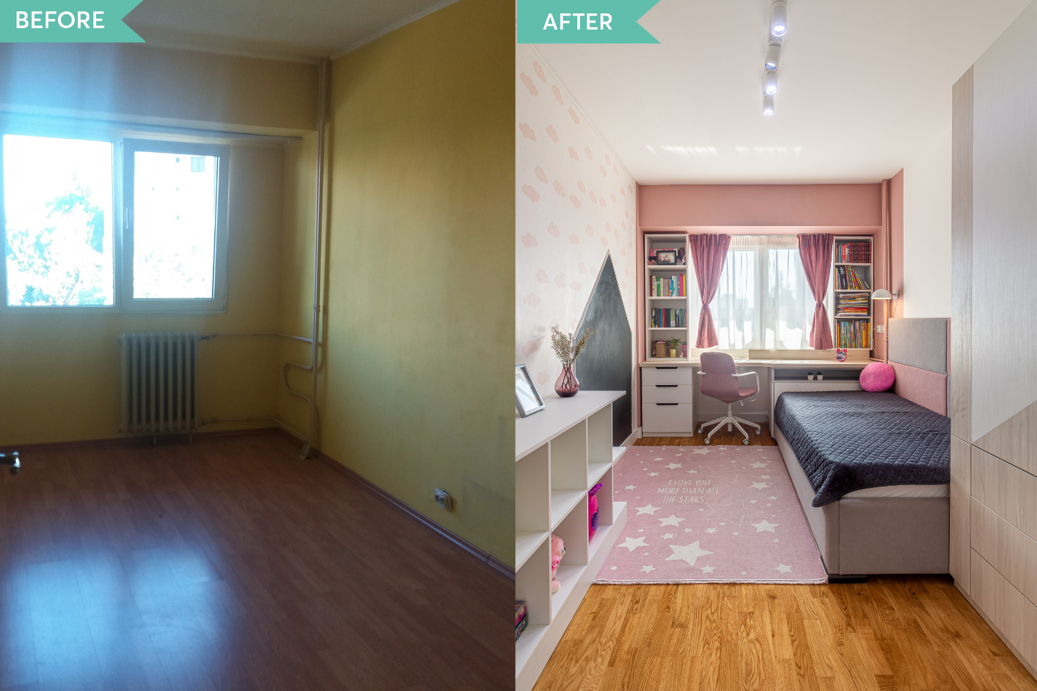 Amenajare Drumul Taberei - before and after - arh. int. Cristina Micu - dormitor fetita