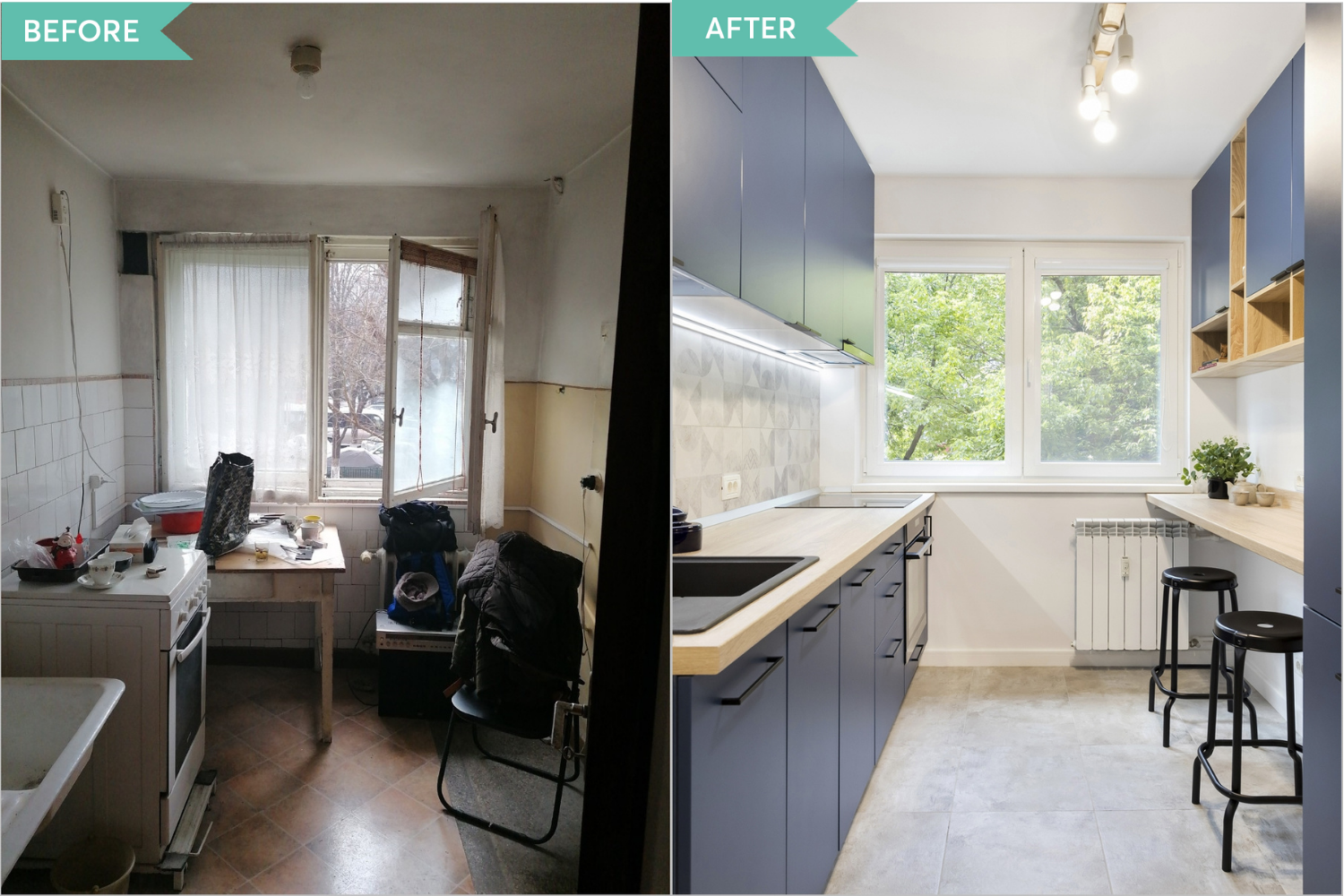 Apartament de 50 mp din București, situat într-un bloc din anii ’60 și renovat de Vim Studio în 2020 - renovare bucătărie (1)