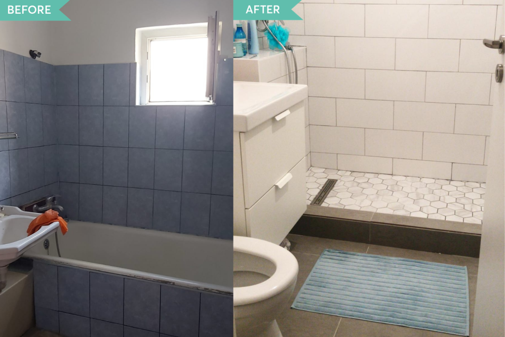 Before and after renovare baie Bucuresti
