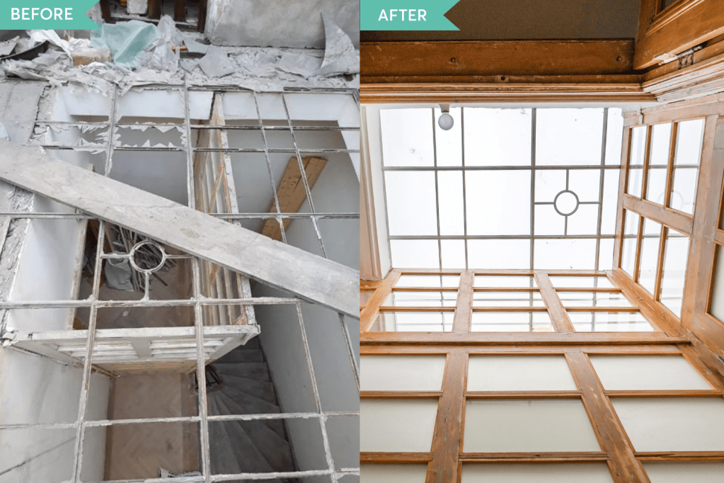 Renovare apartament vechi Amzei Bucuresti - Kanso Design arh. Andra Bica - luminatorul inainte si dupa
