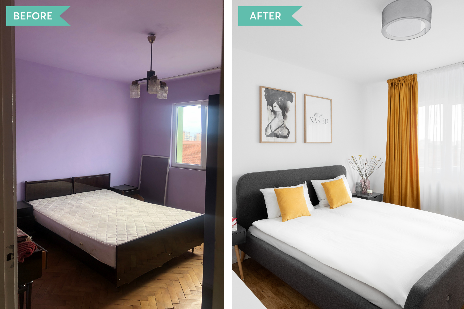 before after apartament airbnb Timișoara dormitor