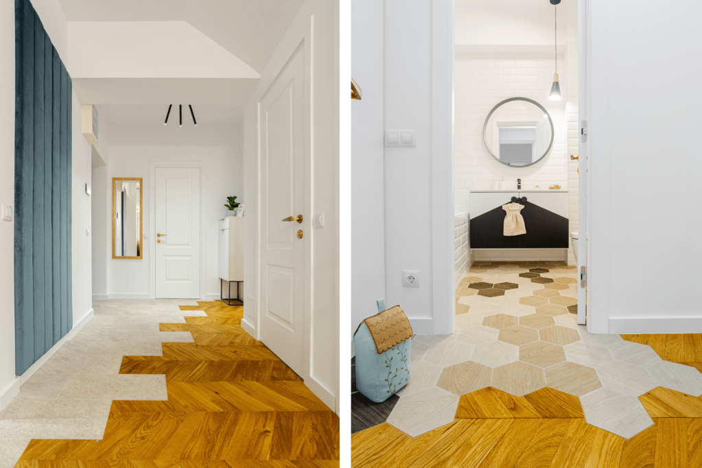 Amenajare duplex București - Interiology arh. Alexandru Bucur - îmbinare parchet gresie
