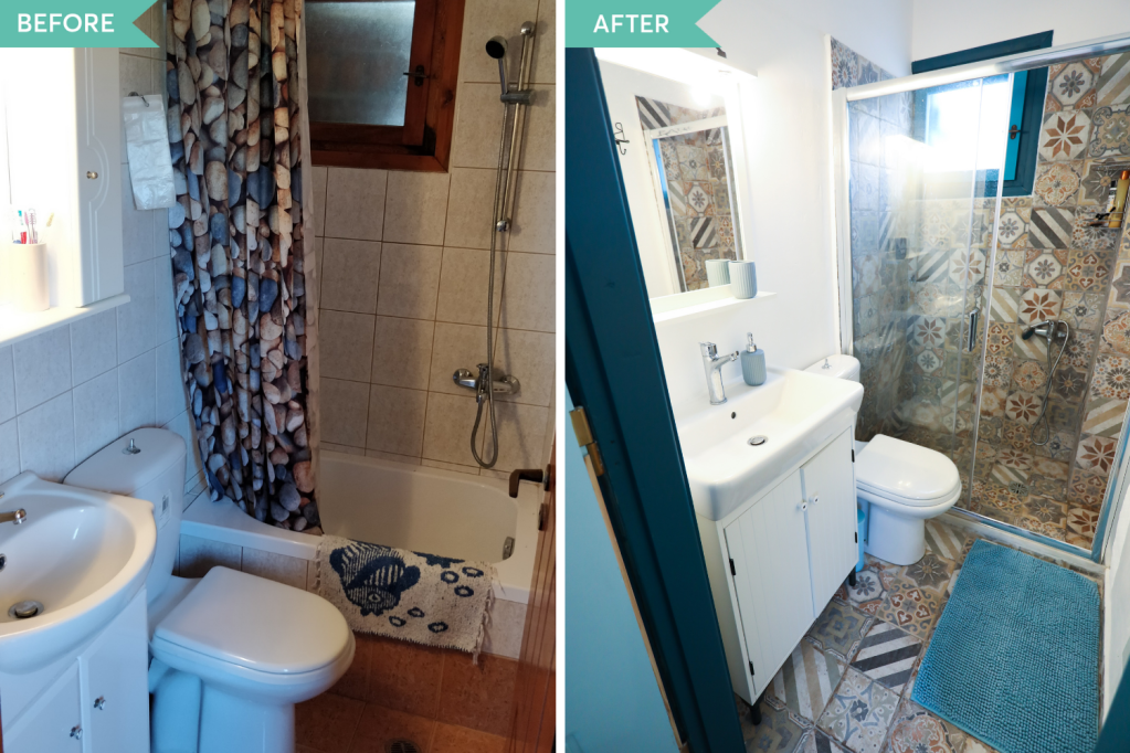Aphrodite Villa Creta - before and after bathroom(1)