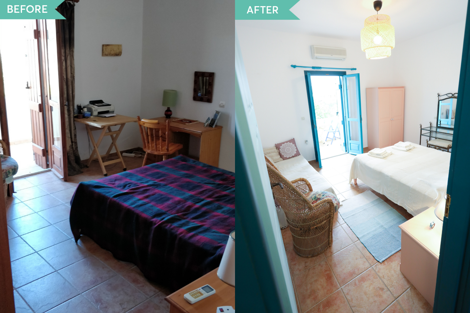 Aphrodite Villa Creta - before and after dormitor grecesc