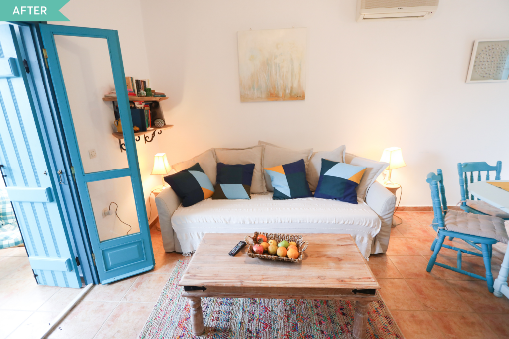 Aphrodite Villa Creta - living room grecesc alb și bleu (1)