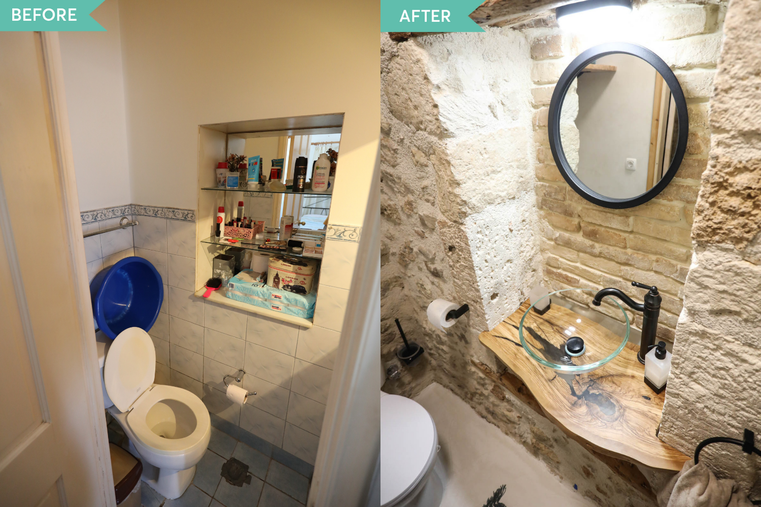 Ravi Studios Creta - before and after baie cu piatra