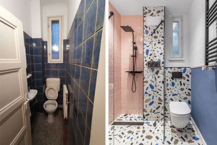 before after baie cu terrazzo